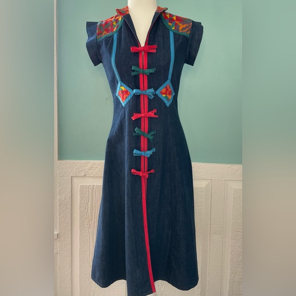 Oops California Dresses & Skirts - Vintage 1970s Retro Boho Denim Dress OOPS CALIFORNIA  Size 5/6